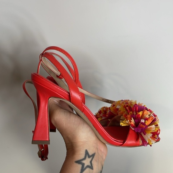 Sam Edelman | Clare Ankle Strap Heels Pom Pom Details in Bright Poppy Size 7 - Picture 3 of 6